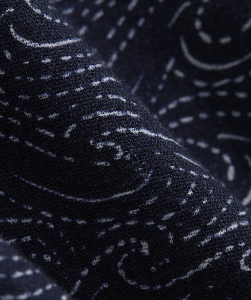 Indigo Waves Linen Blend Cabana Shirt