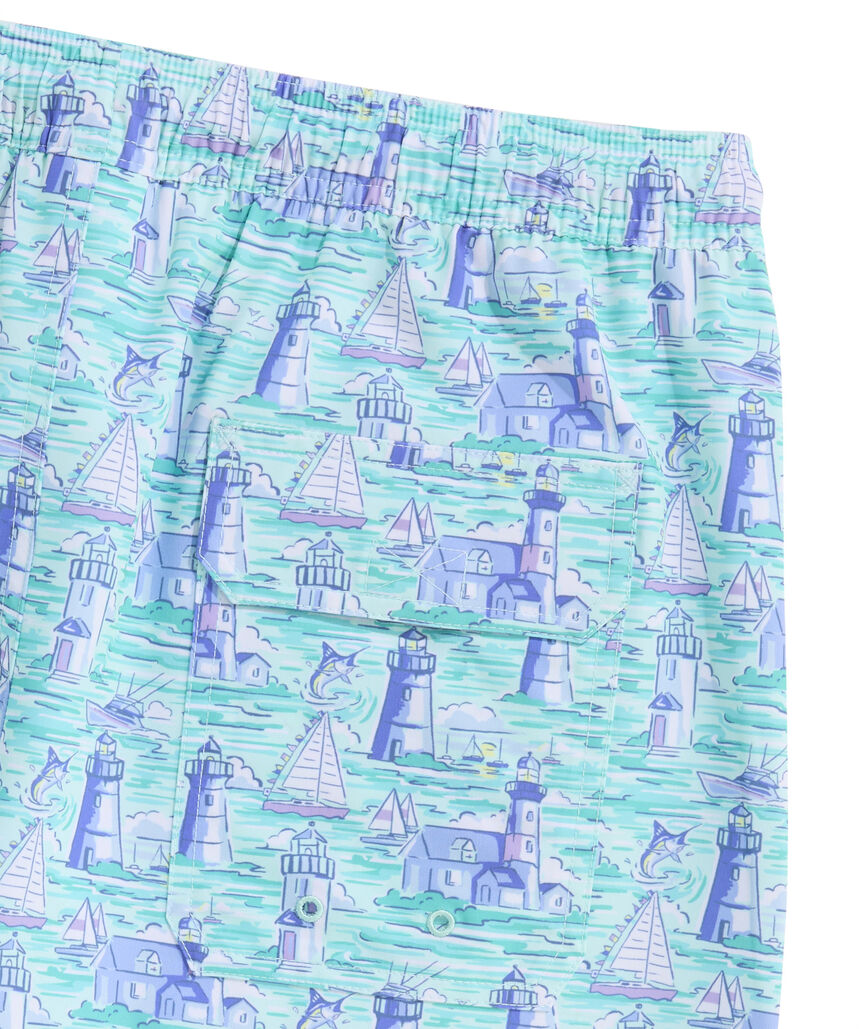 OUTLET 7 Inch Lighthouse Scene Chappy Swim Trunks