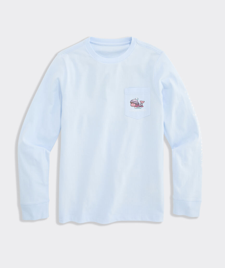 OUTLET Girls' Figure Skating Whale Long-Sleeve Pocket Tee