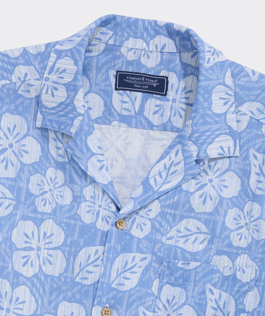 Hawaiian Floral Linen Blend Short-Sleeve Cabana Shirt