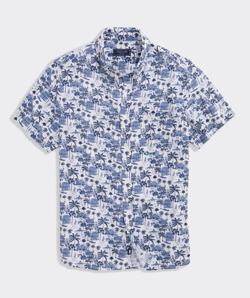 Gasparilla Scene Linen Blend Short-Sleeve Shirt