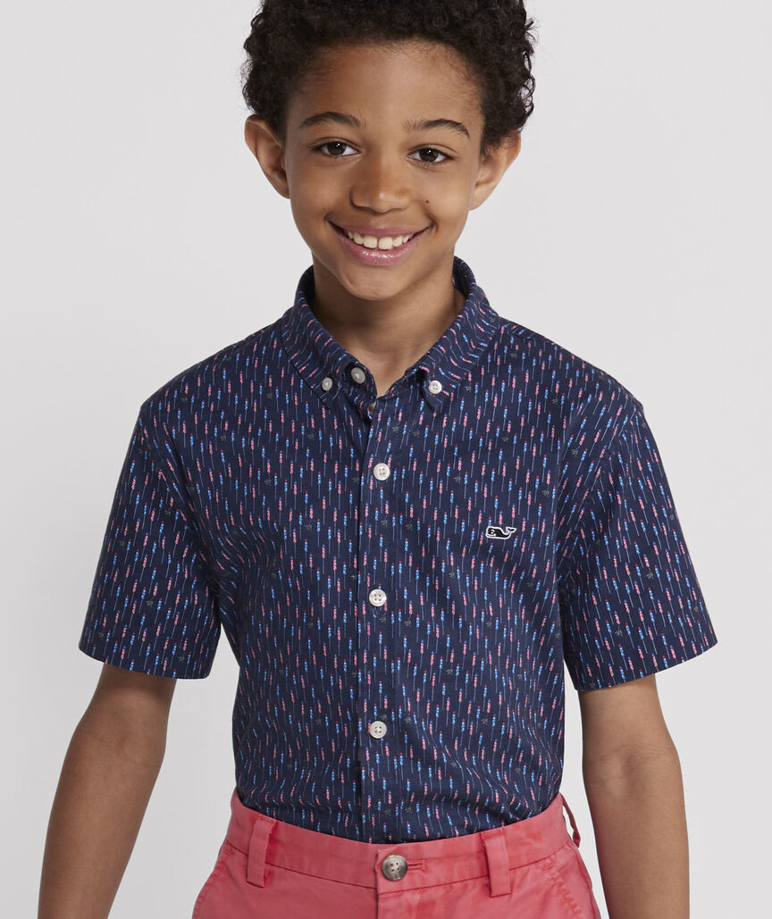Boys' Stretch Poplin Short-Sleeve Firecracker Shirt