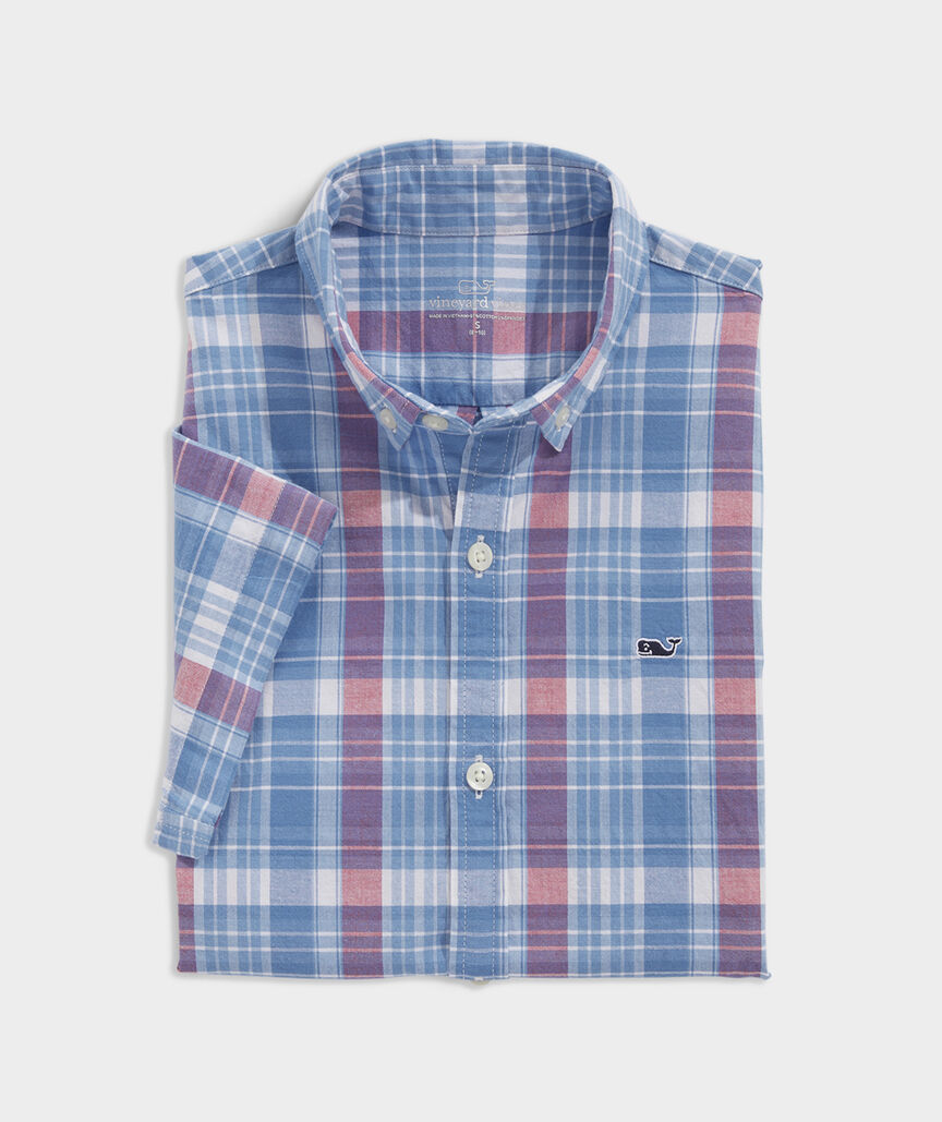 Shop Boys' Cotton Short-Sleeve Madras Shirt at vineyard vines