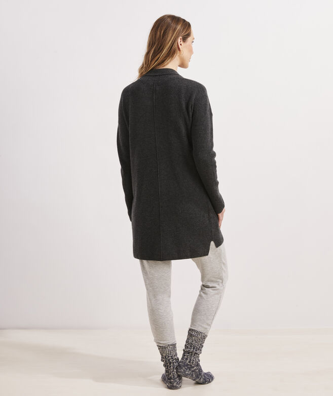 Lightweight Cashmere Waffle Open-Front Sweater