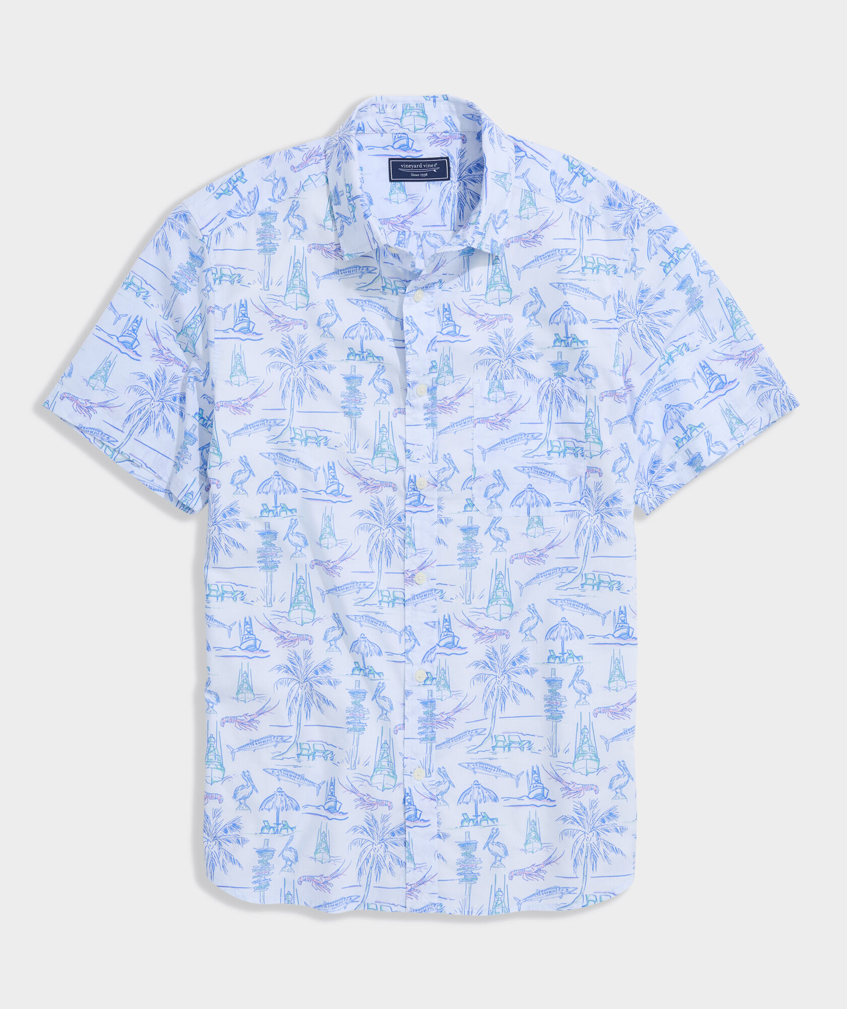 Key West Scenes Cotton Madras Short-Sleeve Shirt