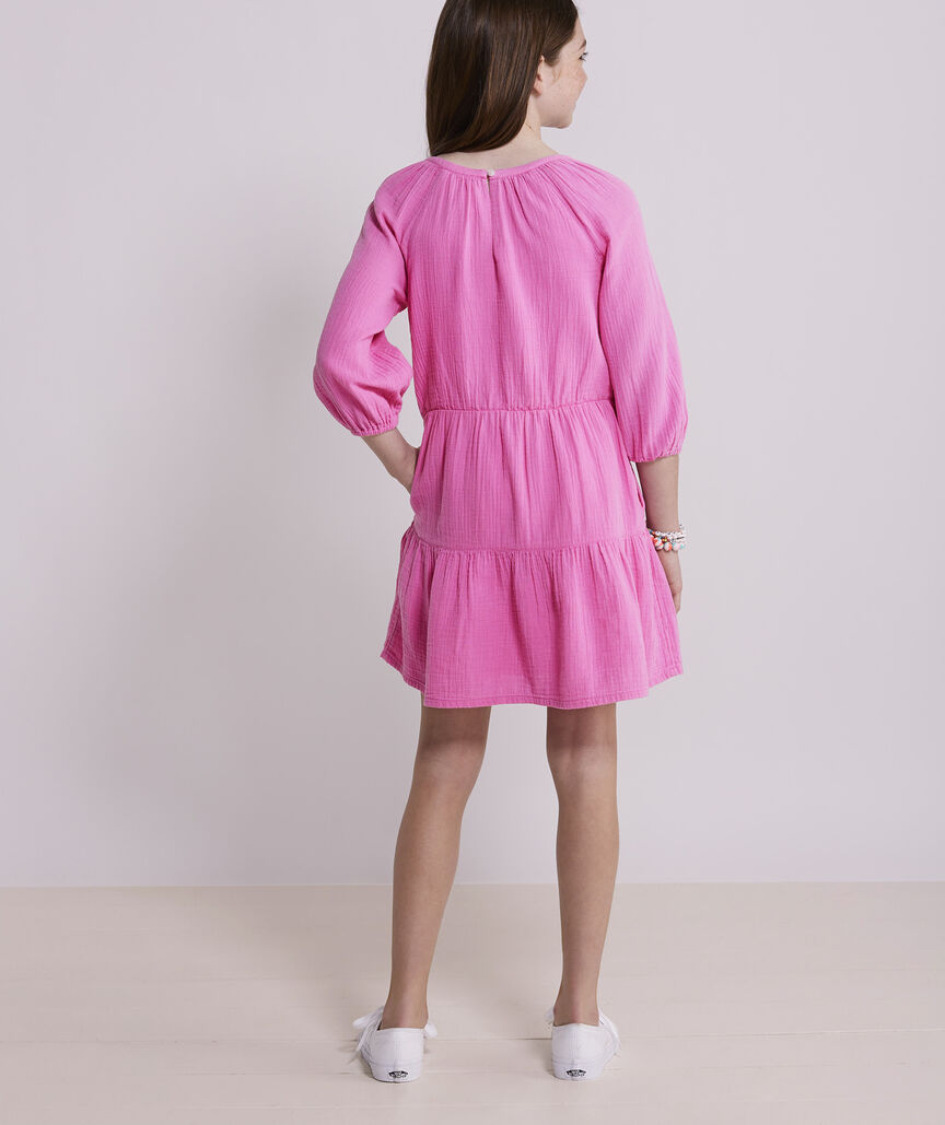 Shop Girls' Tiered Seastitch Double Gauze Dress at vineyard vines