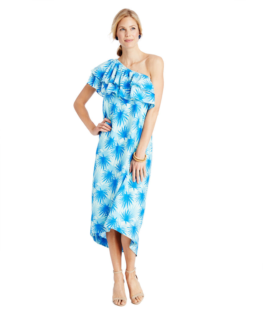 Electric Palm One Shoulder High-Low Maxi Dress