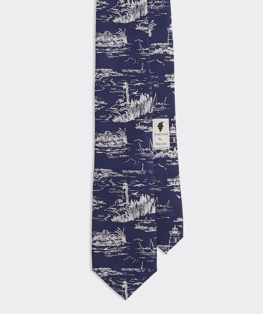 Ocean View Toile Silk Tie