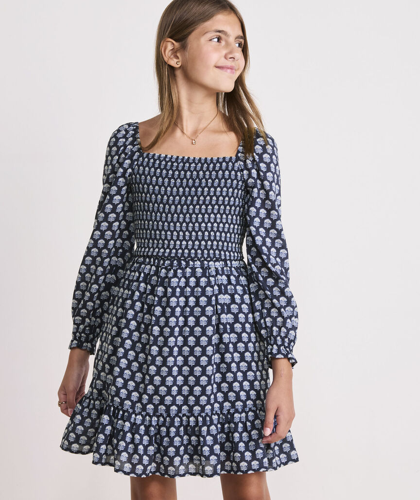 Girls' Smocked Long-Sleeve Dress