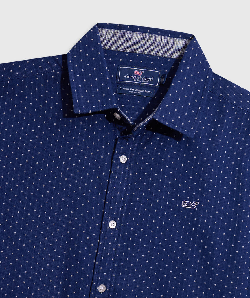 OUTLET Cotton Double Cloth Short-Sleeve Dot Shirt