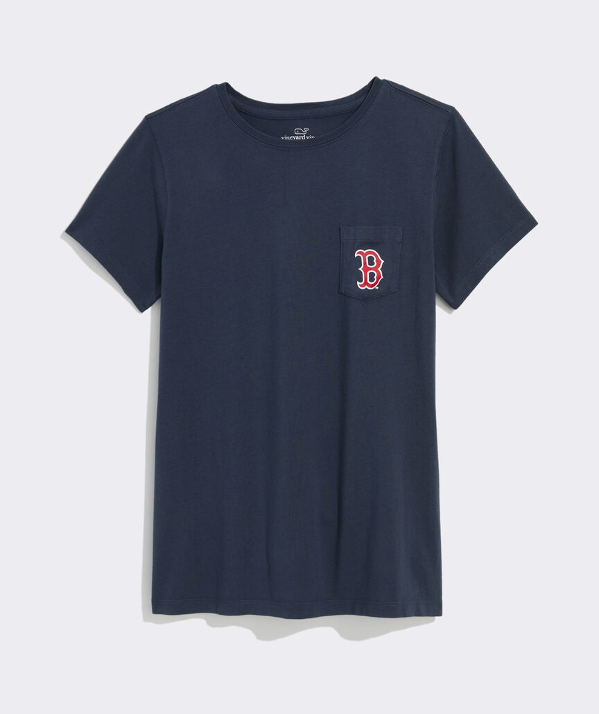Women's Boston Red Sox Short-Sleeve Sticker Whale Fill Pocket T-Shirt