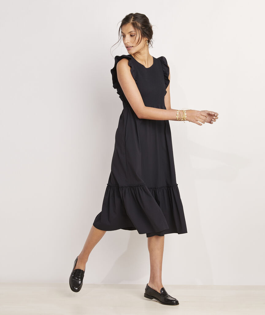 Shop Harbor Seersucker Smocked Midi Dress at vineyard vines