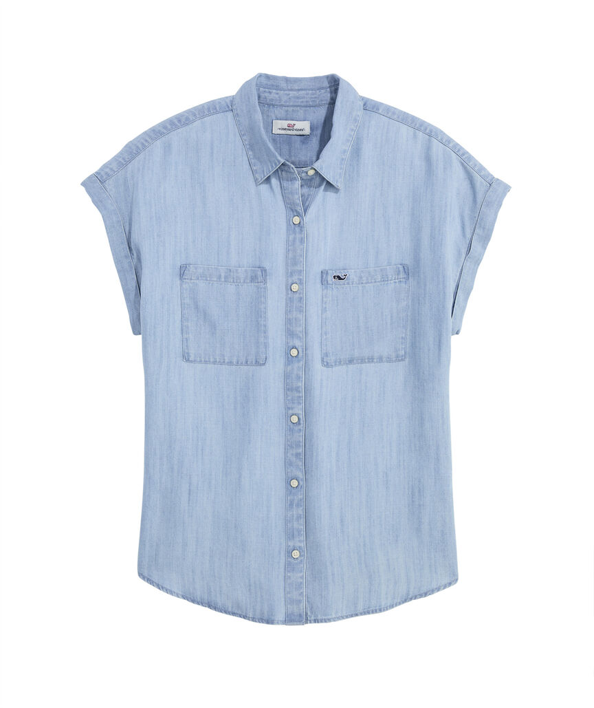 OUTLET Women's Chambray Short-Sleeve Button-Down