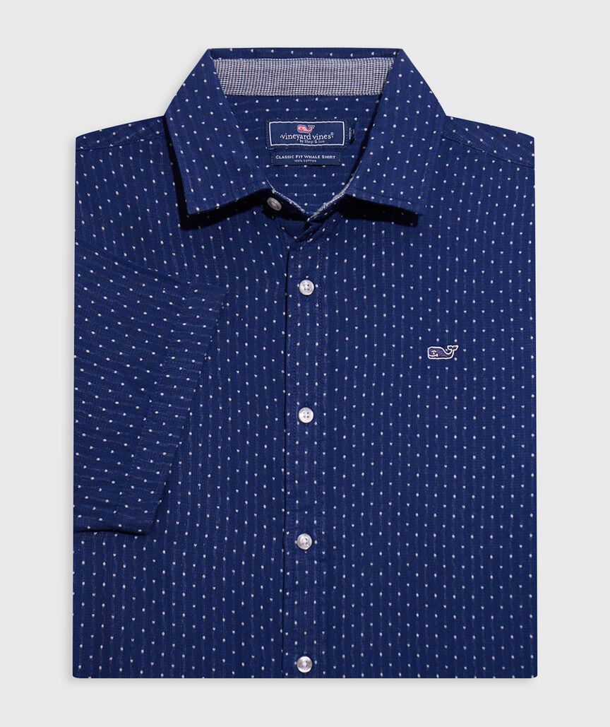 OUTLET Cotton Double Cloth Short-Sleeve Dot Shirt