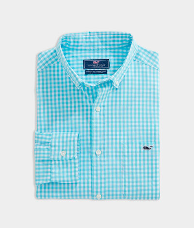 Vineyard Vines Stretch Cotton Gingham Shirt (Bora Blue) (Size: XL)