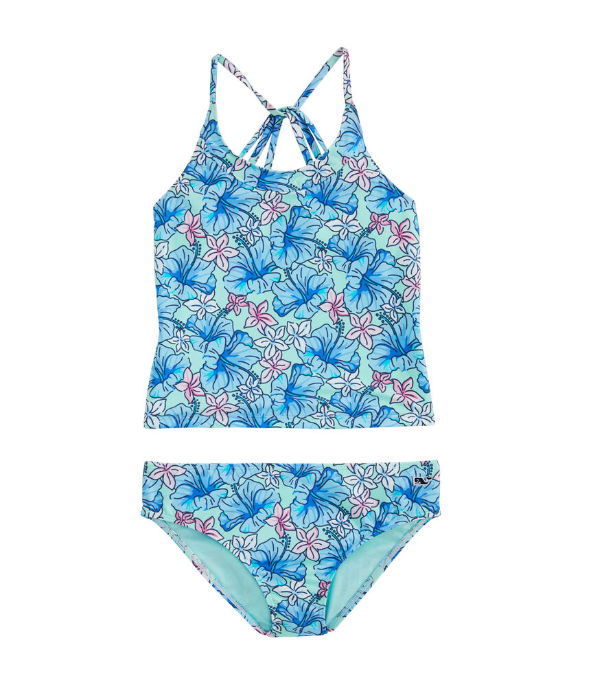 Girls' Hibiscus Floral Print Tankini Bathing Suit