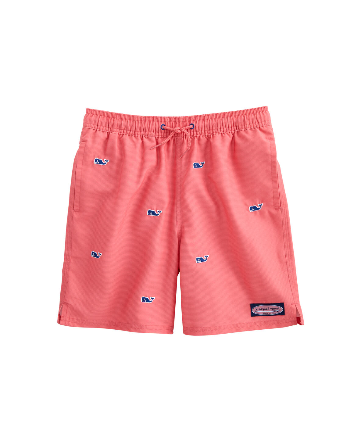 Shop Boys Whale Embroidered Fine Stripe Chappy Trunks at vineyard vines