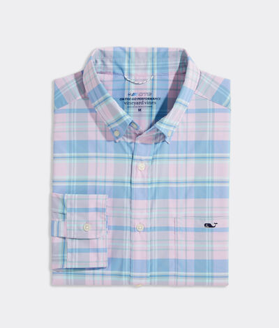 Vineyard Vines On-The-Go Nylon Plaid Shirt (Pink Lavendar) (Size: Small)