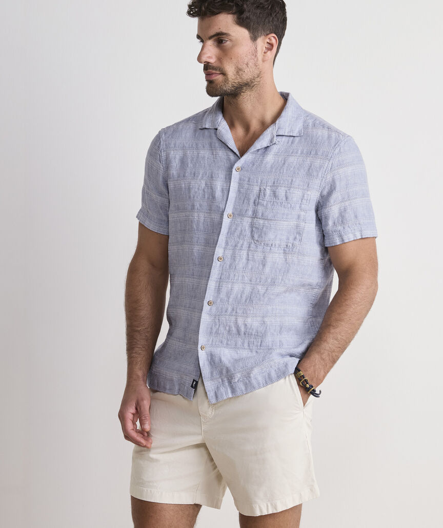 Havana Stripe Linen Short-Sleeve Cabana Shirt