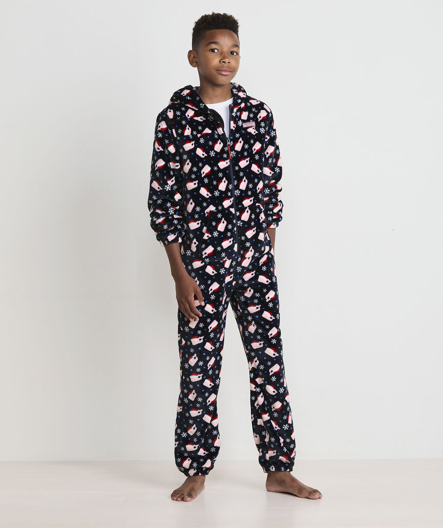 Kids' Hooded High-Pile One-Piece Pajamas