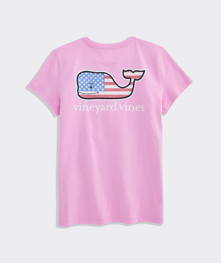 Girls' Glitter Flag Whale Short-Sleeve Pocket Tee