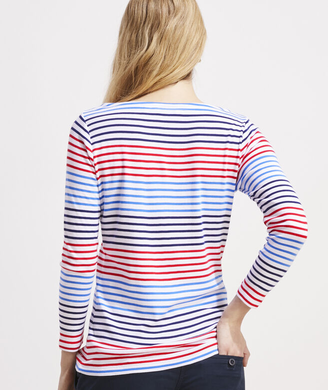 Striped Simple Embroidered Boatneck Tee