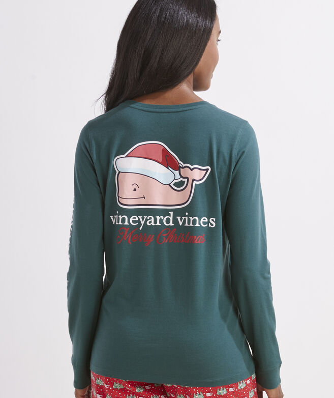 Women's Santa Whale Long-Sleeve Pocket Tee