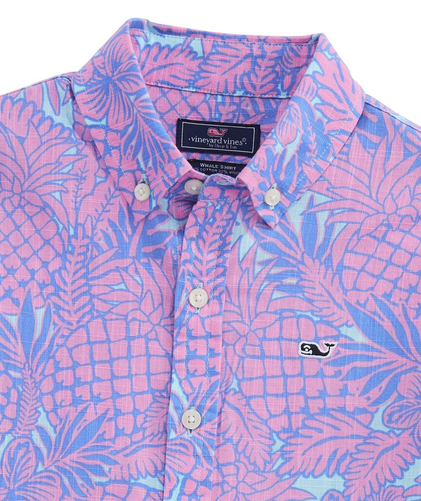 OUTLET Boys' Slub Cotton Short-Sleeve Pineapple & Flower Shirt