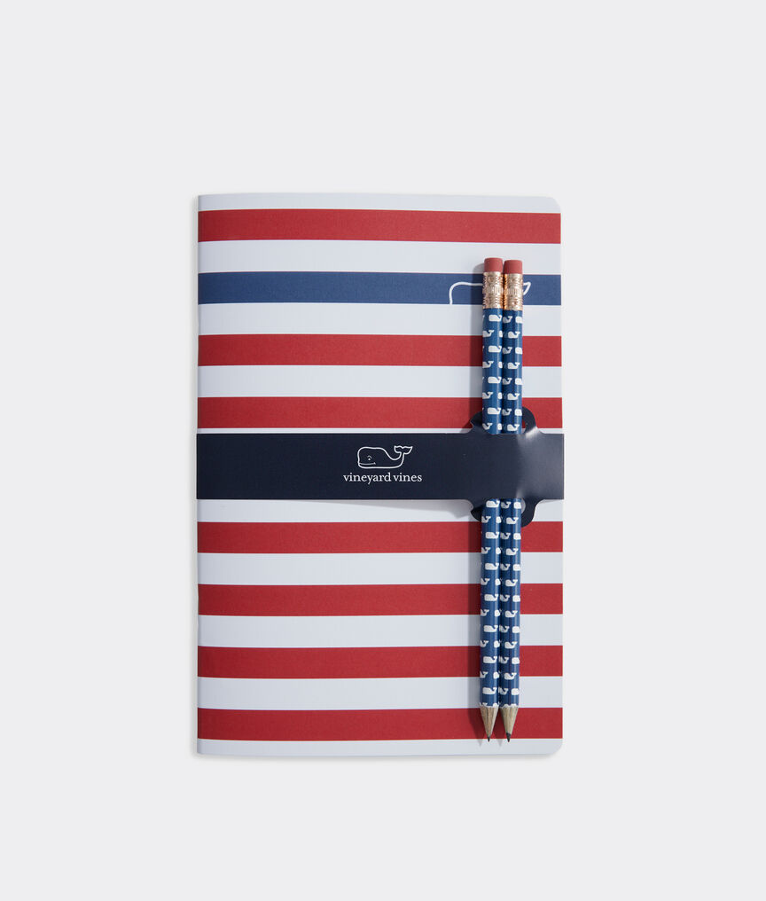 Whales and Stripes Notebook and Pencils Set