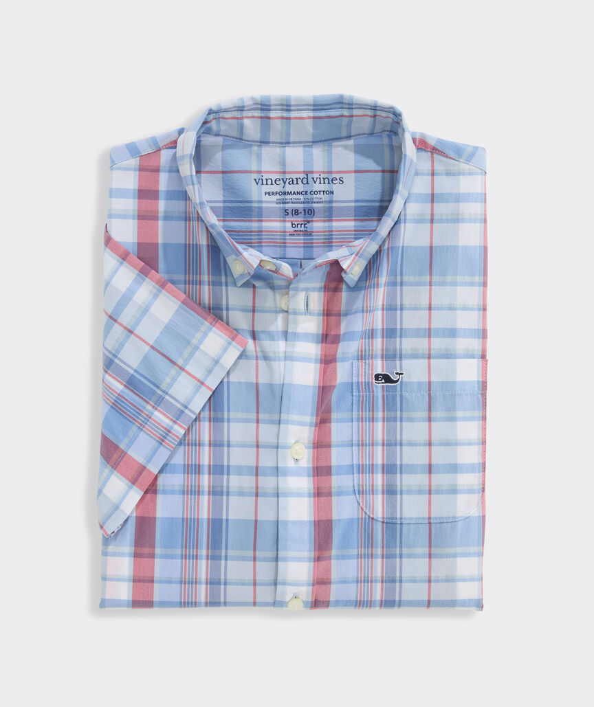Boys' Performance Cotton Plaid Short-Sleeve Shirt
