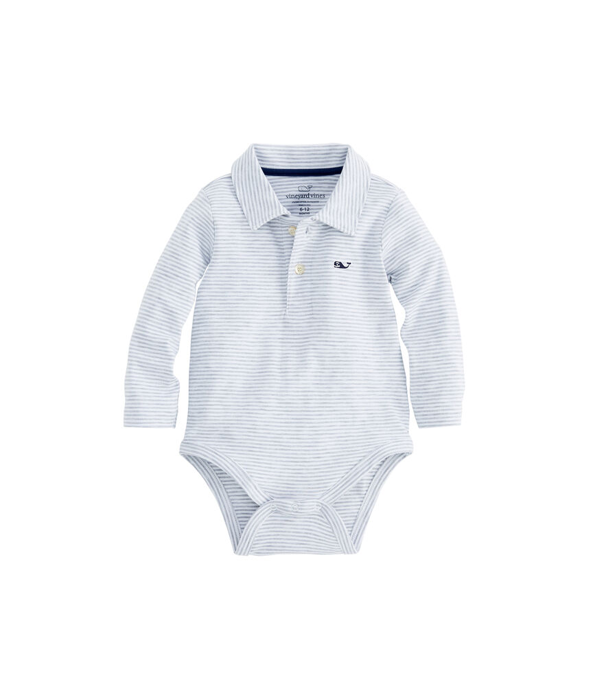 Baby Long-Sleeve Stripe Jersey Polo One-Piece
