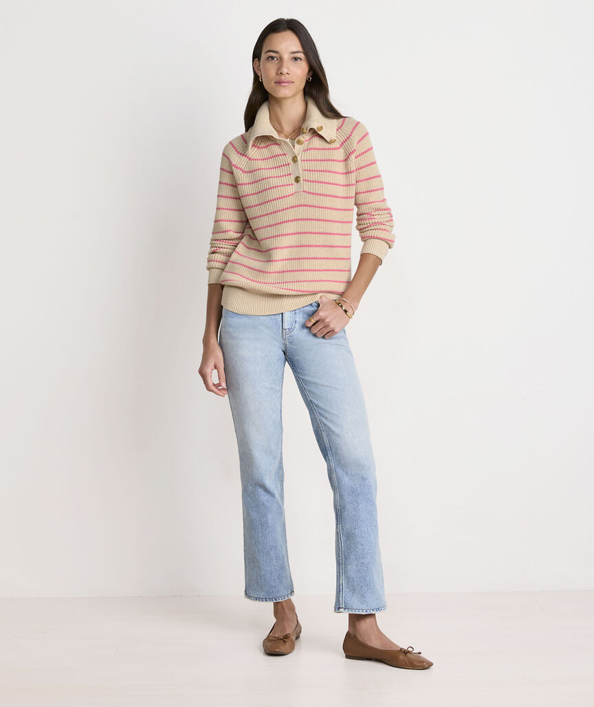 Ribbed Button-Collar Sweater