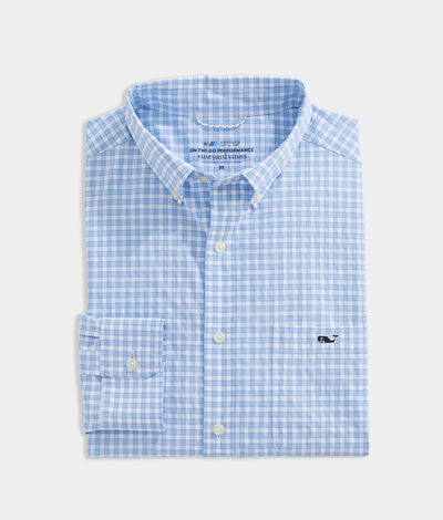Vineyard Vines On-The-Go Nylon Gingham Shirt (Blue) (Size: XXL)
