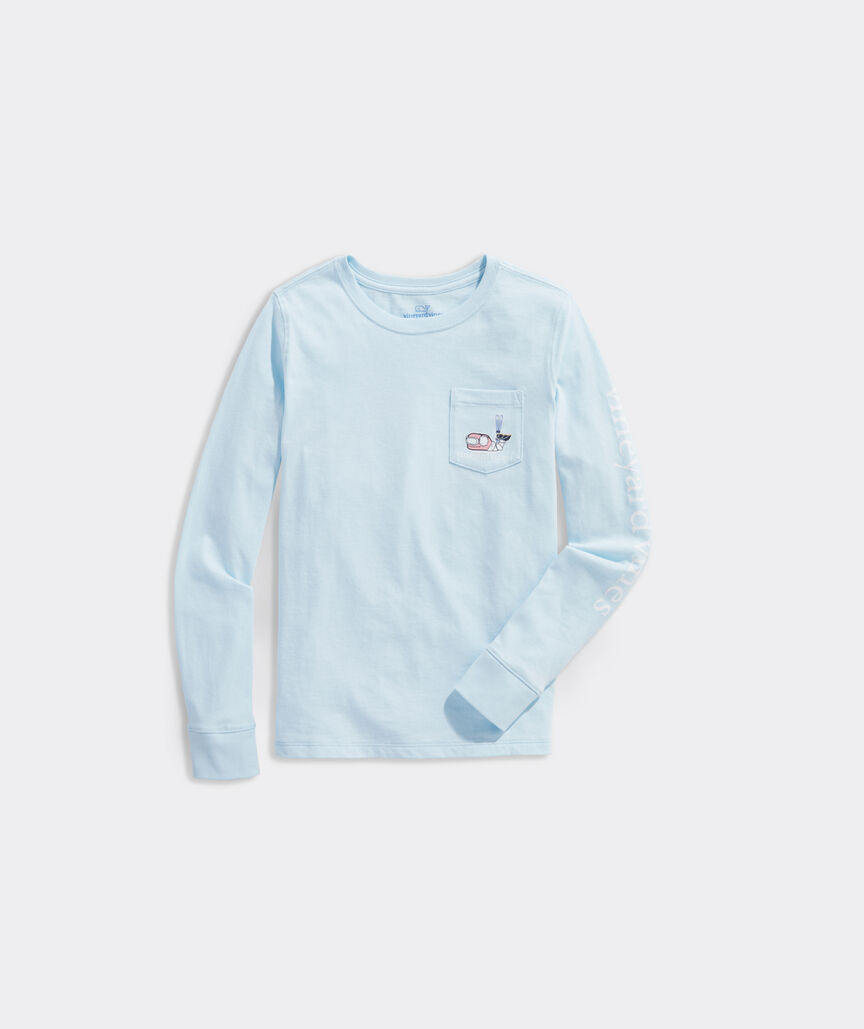 Girls' Glow-In-The-Dark Ski Whale Long-Sleeve Pocket Tee
