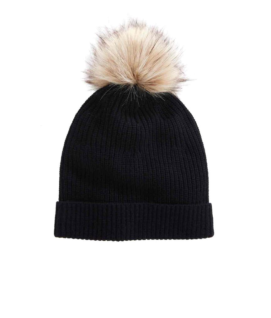 Ribbed Fur Pom Hat