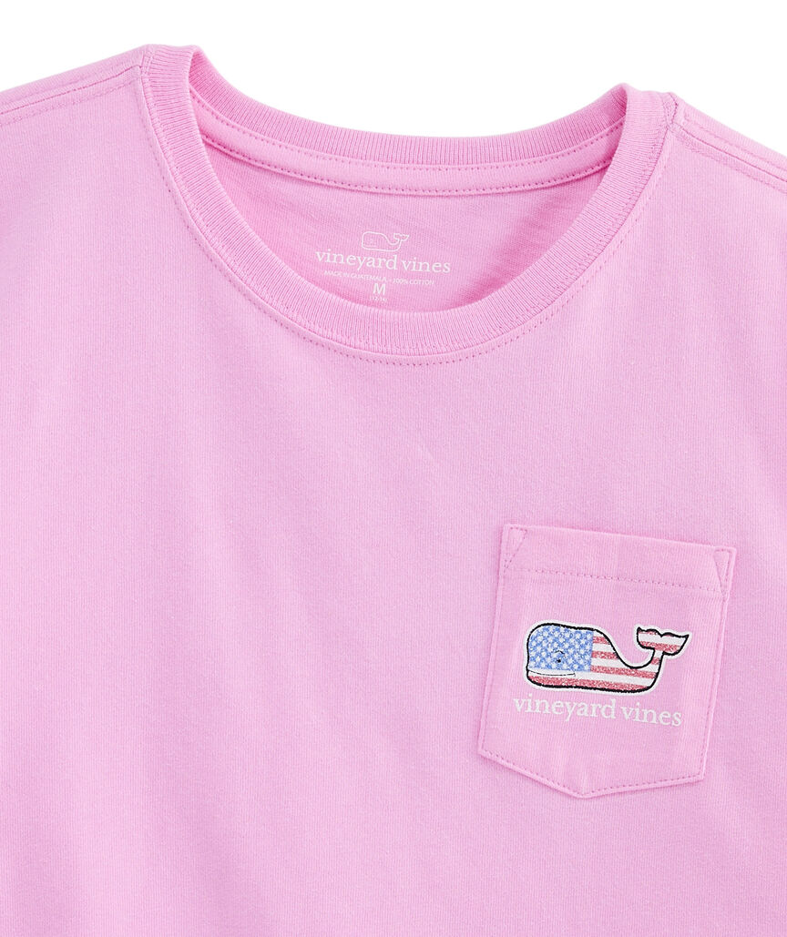 Girls' Glitter Flag Whale Short-Sleeve Pocket Tee