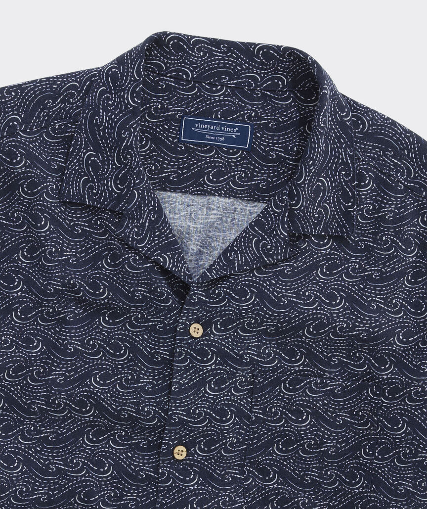 Indigo Waves Linen Blend Cabana Shirt