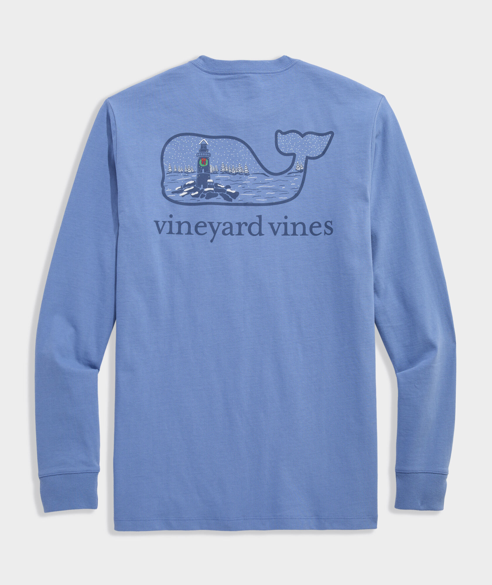 Snowy Lighthouse Whale Long-Sleeve Pocket Tee