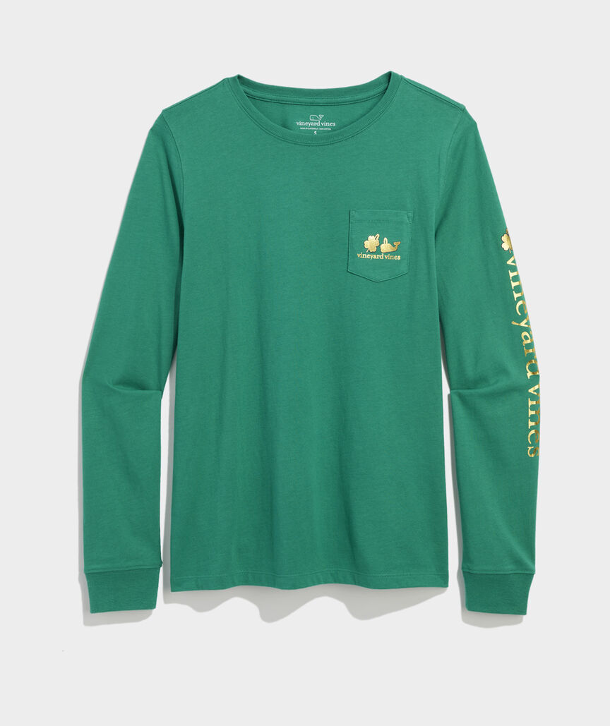 Women's Lucky Whale Necklace Charms Long-Sleeve Pocket Tee