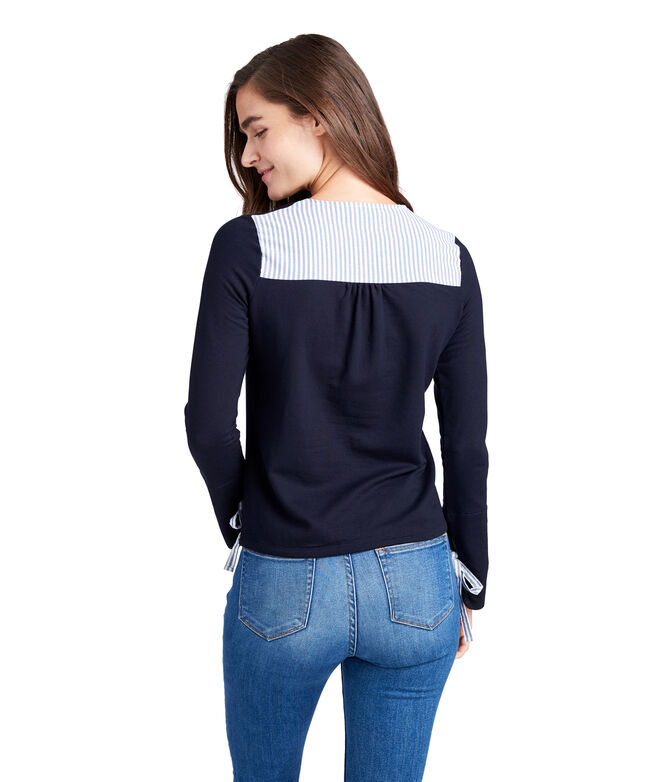 Mixed Media Tie Sleeve Sweatshirt