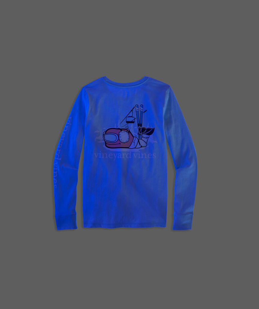 Girls' Glow-In-The-Dark Ski Whale Long-Sleeve Pocket Tee