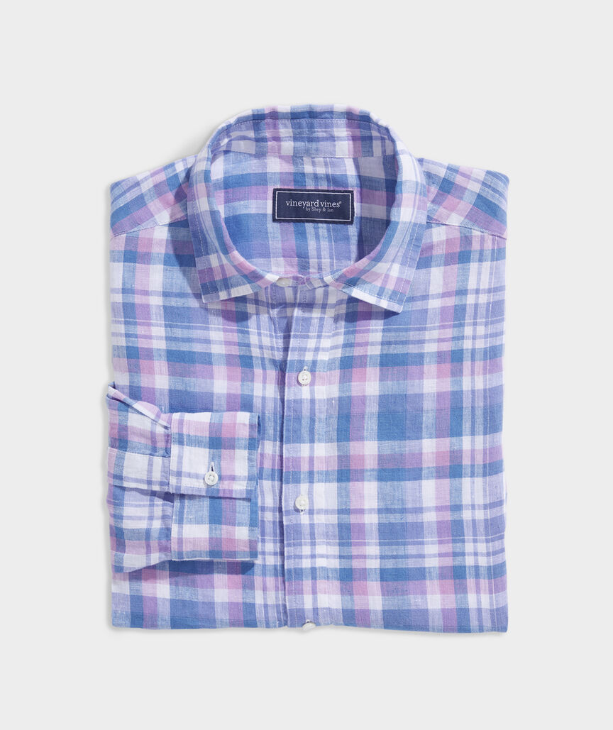 Shop Linen Spread Collar Plaid Shirt at vineyard vines