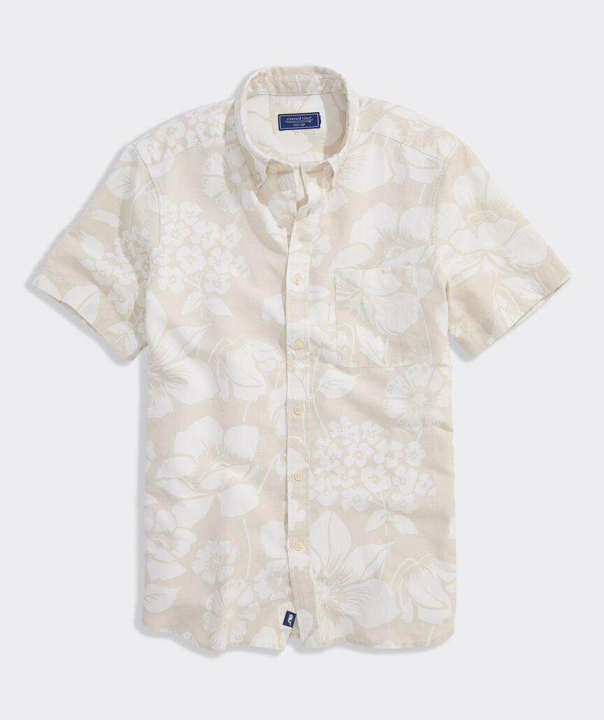 Floral Cotton Linen Short-Sleeve Shirt