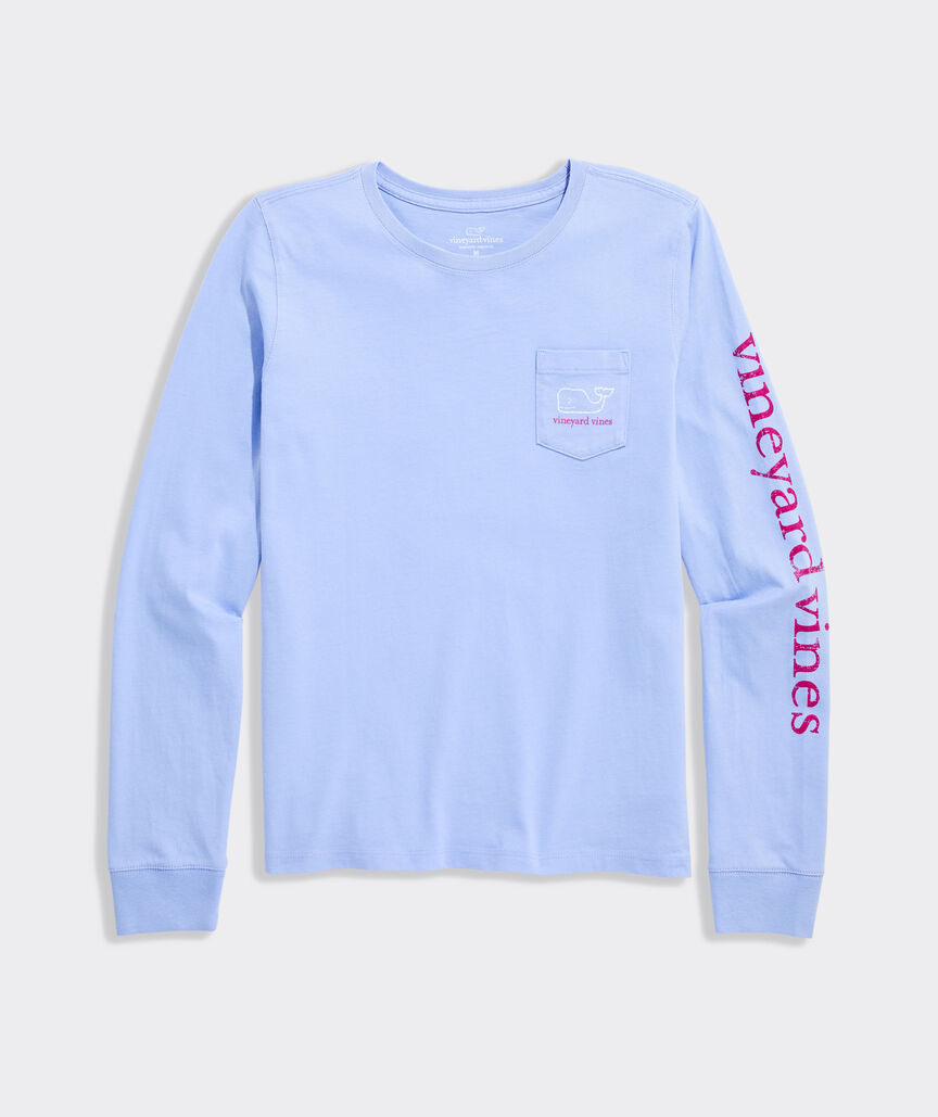 Girls' Two-Toned Vintage Whale Long-Sleeve Pocket Tee