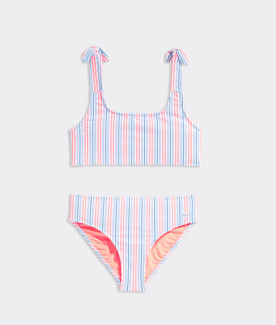Vineyard Vines Girl's Girls' Neck Tie-Shoulder Bikini (Stripe Passion) (Size: Medium)