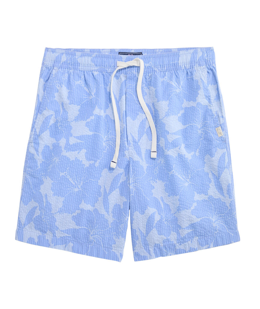 OUTLET 7 Inch Pull-On Brandon Floral Seersucker Shorts
