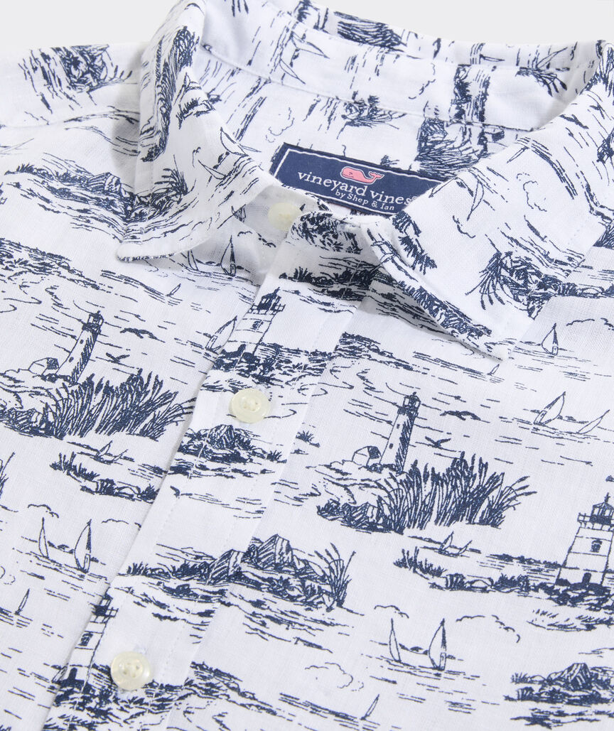 Linen Short-Sleeve Ocean View Toile Shirt