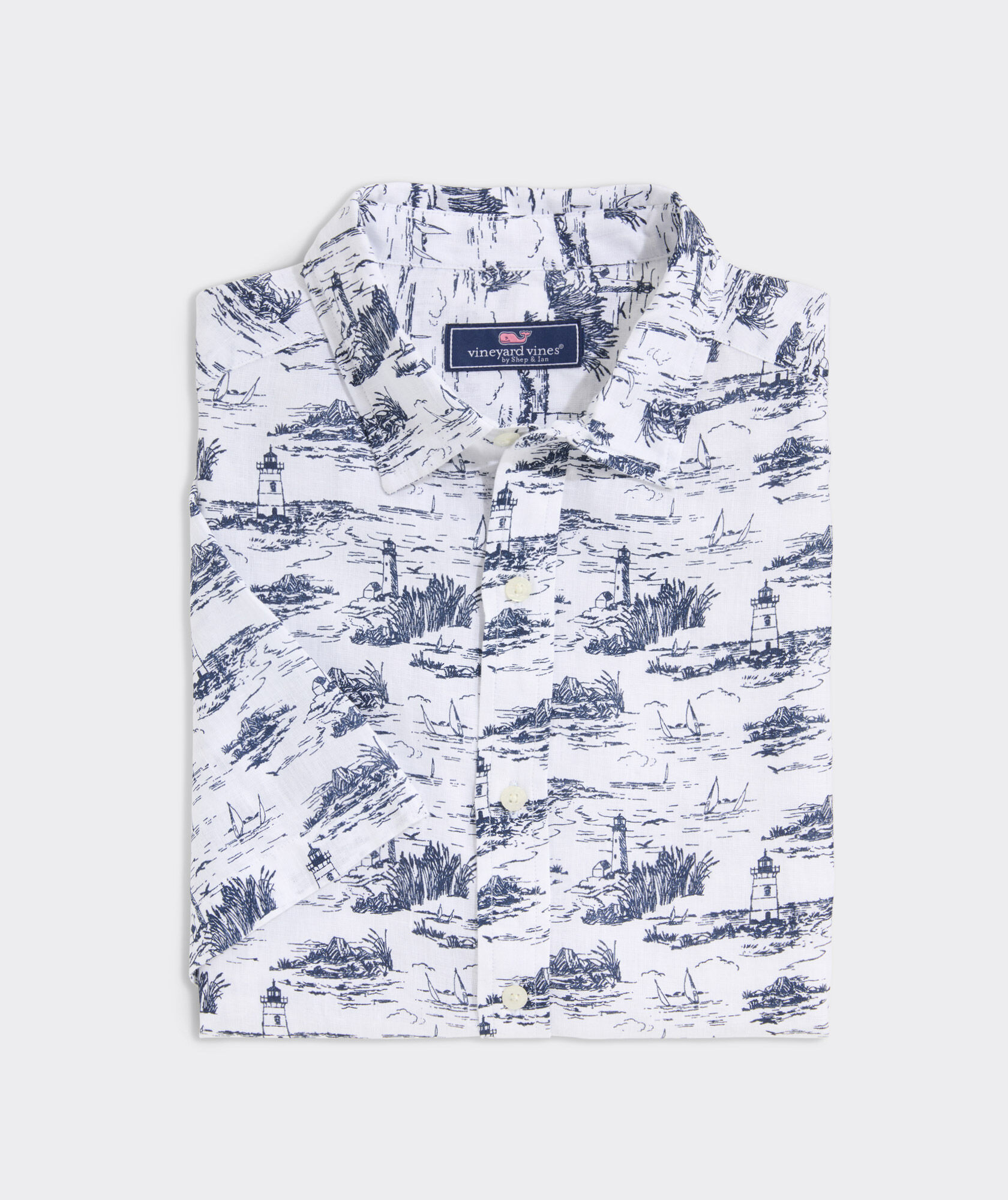 Linen Short-Sleeve Ocean View Toile Shirt