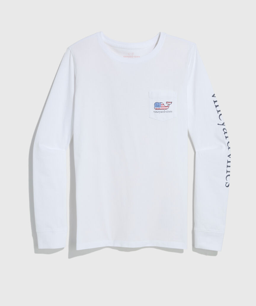 Women's Flag Whale Long-Sleeve Pocket Tee