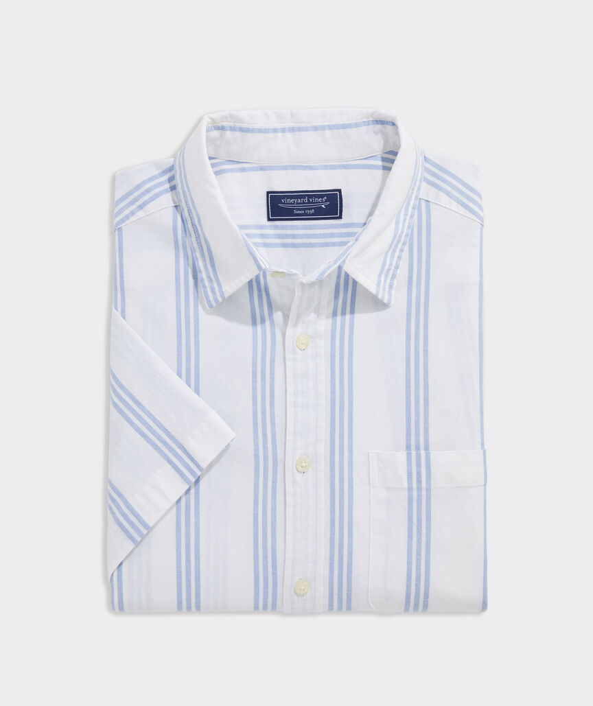 Stretch Cotton Short-Sleeve Stripe Shirt